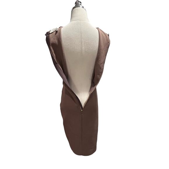 Lanvin Crew Neck Knee-Length Sheath Side Ruched Taupe Tan Dress Size 40/ US 6-9 - Picture 5 of 11